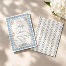 Vintage blauer Spitzen-Teddybär-Junge-Baby-Shower
