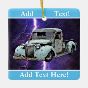 Vintage-Blauer-Truck-Keramik-Ornament Keramikornament
