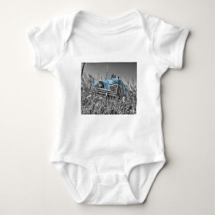 vintage blauer Wagen Baby Strampler