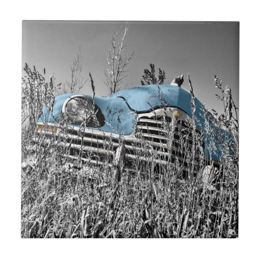 vintage blauer Wagen Fliese (Vorderseite)