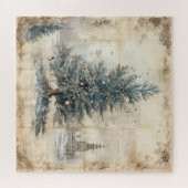 Vintage blauer Weihnachtsbaum-Puzzle Puzzle (Horizontal)