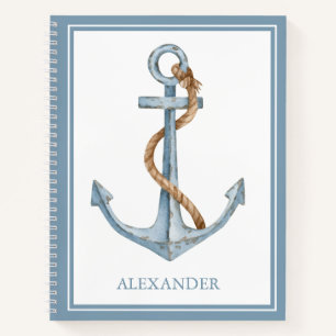 Vintage Blaues Anker mit Seil personalisiert Notizblock