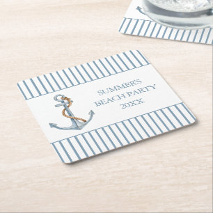 Vintage Blaues Anker mit Seil personalisiert Rechteckiger Pappuntersetzer