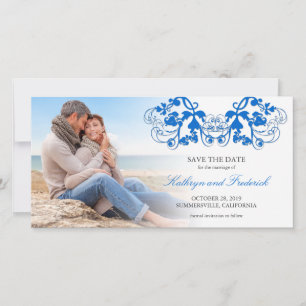 Vintage Blaues Florales Aufgebot Foto Save The Dat Date