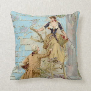 Vintage Blaues Pariser Paar im Decoupage-Stil Kissen