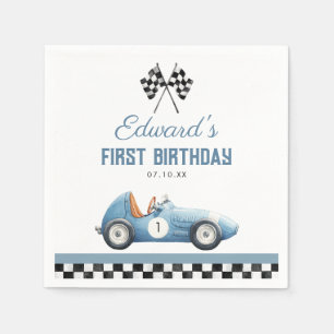 Vintage Blaues Rennwagen 1. Geburtstag Serviette