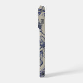 Vintage Blaues Toile mit botanischem Blumenmuster iPhone Hülle (Linke Seite)