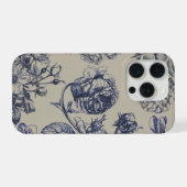 Vintage Blaues Toile mit botanischem Blumenmuster iPhone Hülle (Rückseite (Horizontal))