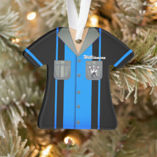 Vintage Blaues und Schwarzes Bowling-Shirt Ornament