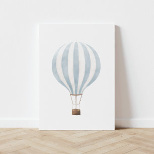 Vintage Blaues Wasserfarben-Heißluftballon Leinwanddruck