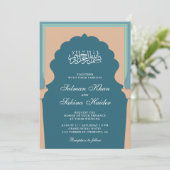 Vintage blauislamische Mihrab-Hochzeit Einladung (Stehend Vorderseite)