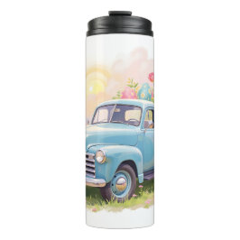 Vintage Blaulastwagen mit Ostereiern & Tulpen Thermosbecher