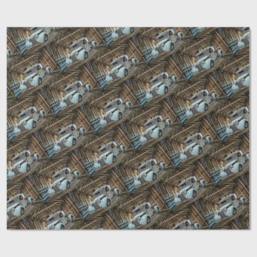 Vintage Blaulastwagen Rustikale Scheune Geschenkpapier (Flach)
