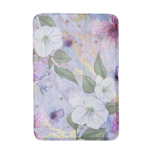 Vintage bläuliche lila Goldschrift Badematte (Vorderseite Vertikal)