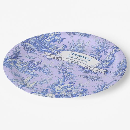 Vintage bläuliche lila Jouilette Pappteller (Schrägansicht)