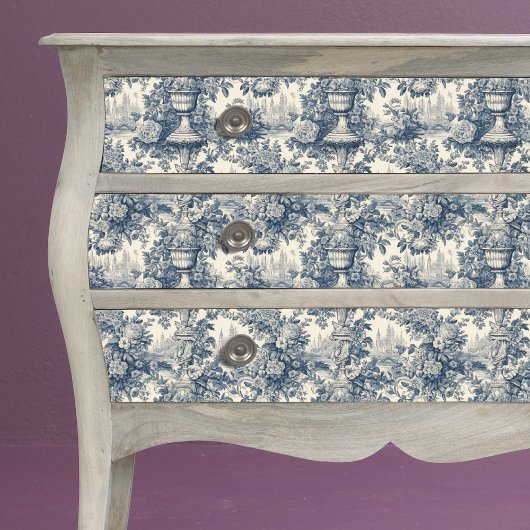 Vintage bläuliche Vase Toile de jouy Seidenpapier