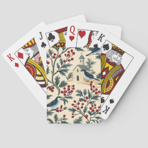 Vintage Blaumeise-Stechpalme-Weihnachten-Cream-Rot Spielkarten