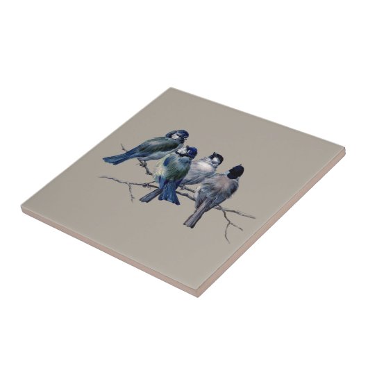 Vintage Blauvögel auf Zweigen anpassen Fliese (Seite)