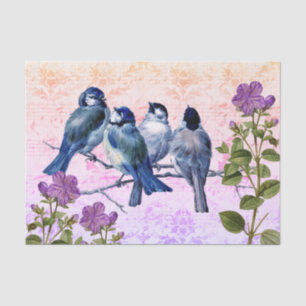 Vintage Blauvögel, Blume Orange-to-Lila Musik Seidenpapier