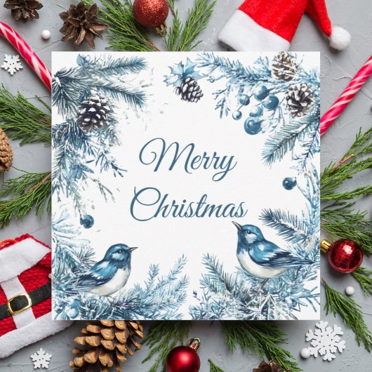 Vintage Blauvögel Kiefern Weihnachtskarte Einladung