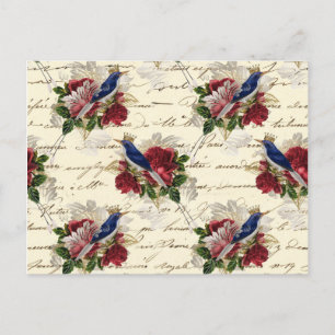 Vintage Blauvögel mit Kronen und Rose Postkarte