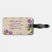Vintage Blauvögel, violette Blumen, Beige Musik Gepäckanhänger (Rückseite horizontal)