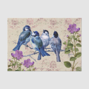 Vintage Blauvögel, violette Blumen, Beige Musik Seidenpapier