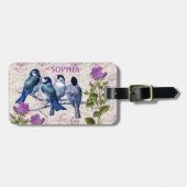 Vintage Blauvögel, violette Blumen, Lavendelmusik Gepäckanhänger (Vorderseite horizontal)