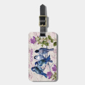 Vintage Blauvögel, violette Blumen, Lavendelmusik Gepäckanhänger (Vorderseite vertikal)
