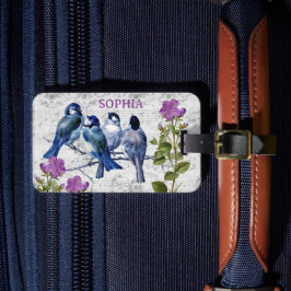 Vintage Blauvögel, violette Blumen, Noten Gepäckanhänger