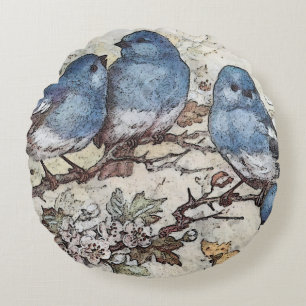 Vintage Blauvogeldarstellung Rundes Kissen