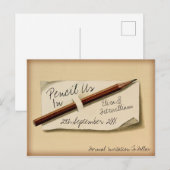Vintage Bleistift Notieren Sie uns in Save The Dat Postkarte (Vorne/Hinten)