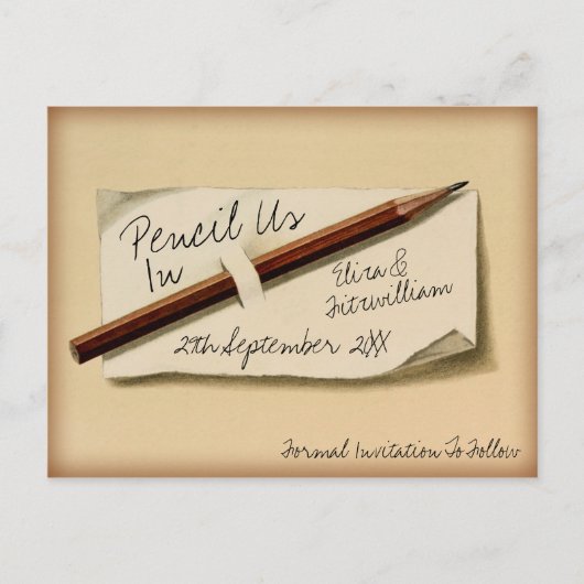 Vintage Bleistift Notieren Sie uns in Save The Dat Postkarte (Vorderseite)