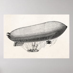 Vintage-Blimp altes Zeppelin Retro-Heißluftballon Poster