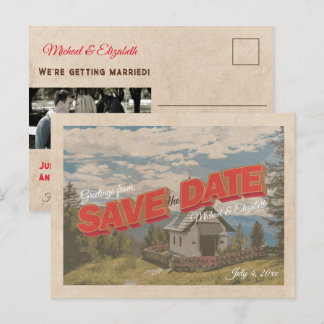 Vintage-Blockbuchstaben-Postkarte Save-the-Date Ankündigungspostkarte