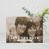 Vintage Blockbuchstaben Sepia Foto Save the Date (Stehend Vorderseite)