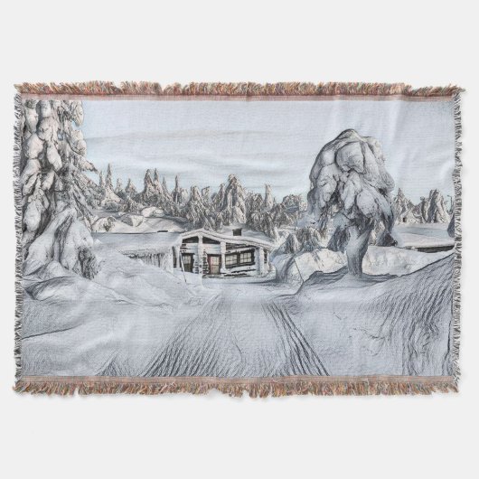 Vintage Blockhütte in einer Winterlandschaft zeich Decke (Vorderseite)