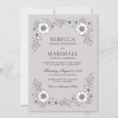 Vintage Bloms Blumenhochzeit Einladung - Grau (Vorderseite)