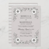 Vintage Bloms Blumenhochzeit Einladung - Grau (Vorne/Hinten)