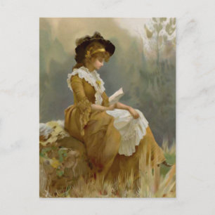 Vintage Blondine beim Lesen Postkarte
