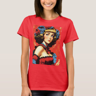 Vintage Blondine in Rot und Blau T-Shirt