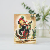 Vintage Blondine mit Geschenken Postkarte (Stehend Vorderseite)