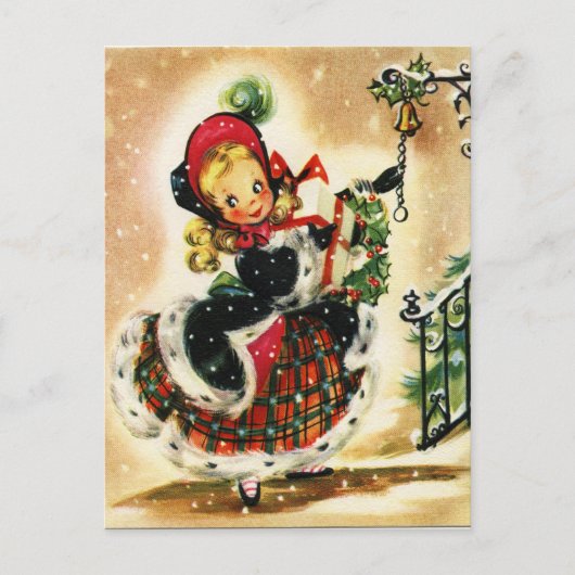 Vintage Blondine mit Geschenken Postkarte (Vorderseite)