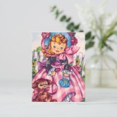 Vintage Blondine mit Hund Postkarte (Stehend Vorderseite)