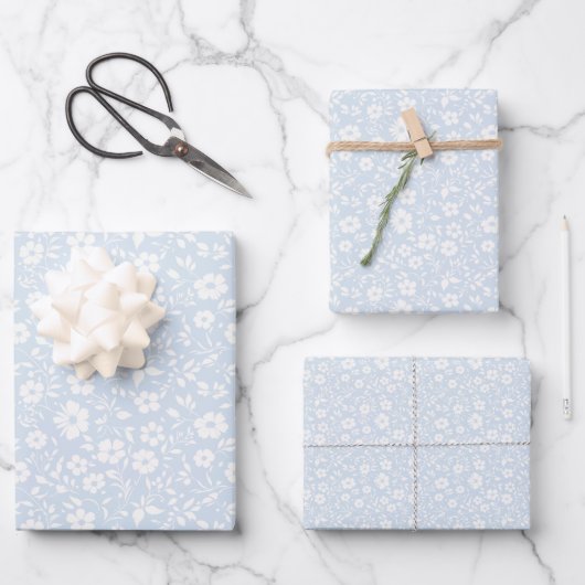 Vintage Bloom Neutral - Pulverblau Geschenkpapier Set (Vorderseite)