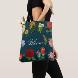 Vintage Bloom Schwarzes Florales Dunkles Botanisch Tasche