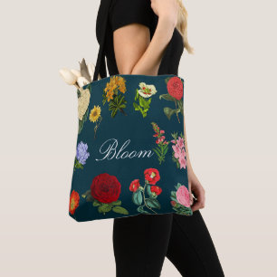 Vintage Bloom Schwarzes Florales Dunkles Botanisch Tasche