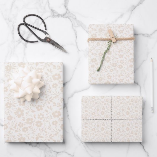 Vintage Bloom Soft Leinen - Neutral Geschenkpapier Set (Vorderseite)