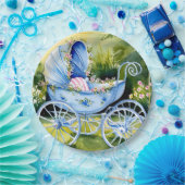 Vintage Blue Baby Carriage in Garden Bloom Pappteller (Party)
