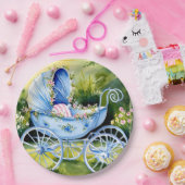 Vintage Blue Baby Carriage in Garden Bloom Pappteller (Party)